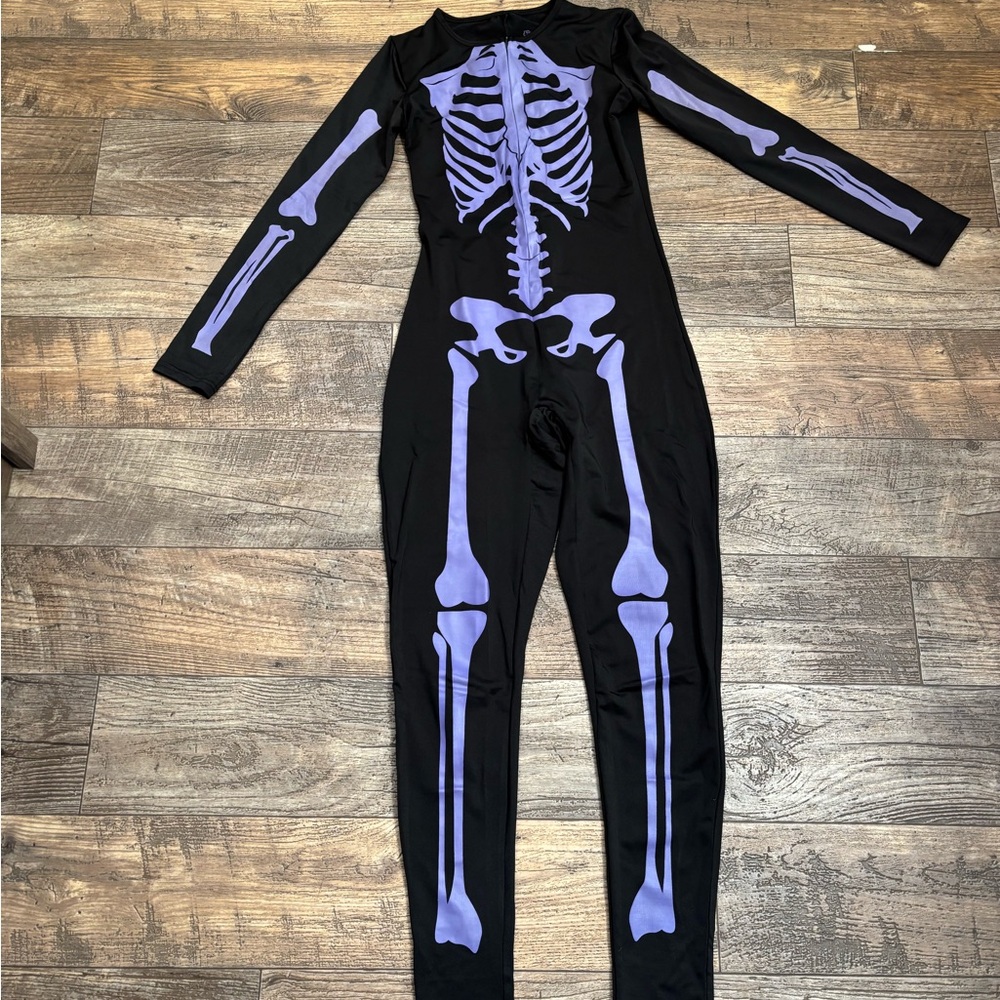 Tipsy Elves Black and Purple Glow in the Dark Skeleton Jumpsuit (S)